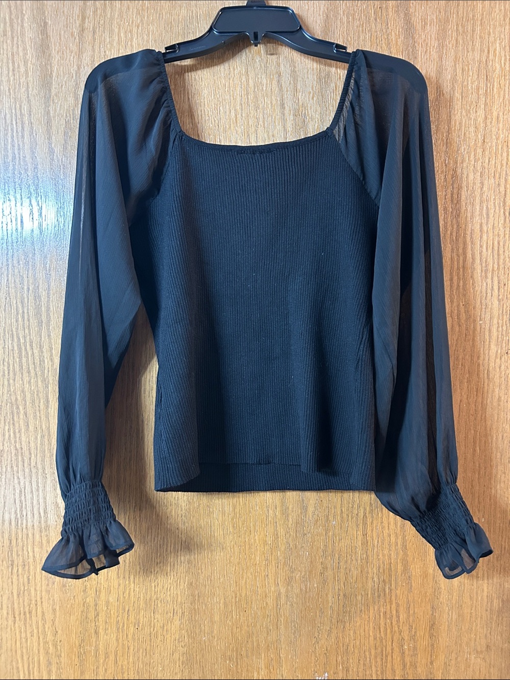 Fortune + Ivy Medium Ivania Sheer-Sleeve Square Neck Top - Picture 7 of 9